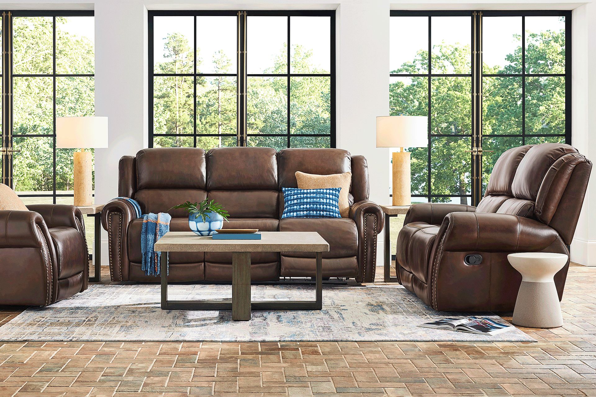 Churchill Brown 2 Pc Leather Living Room with Dual Power Reclining Sofa - Image 1