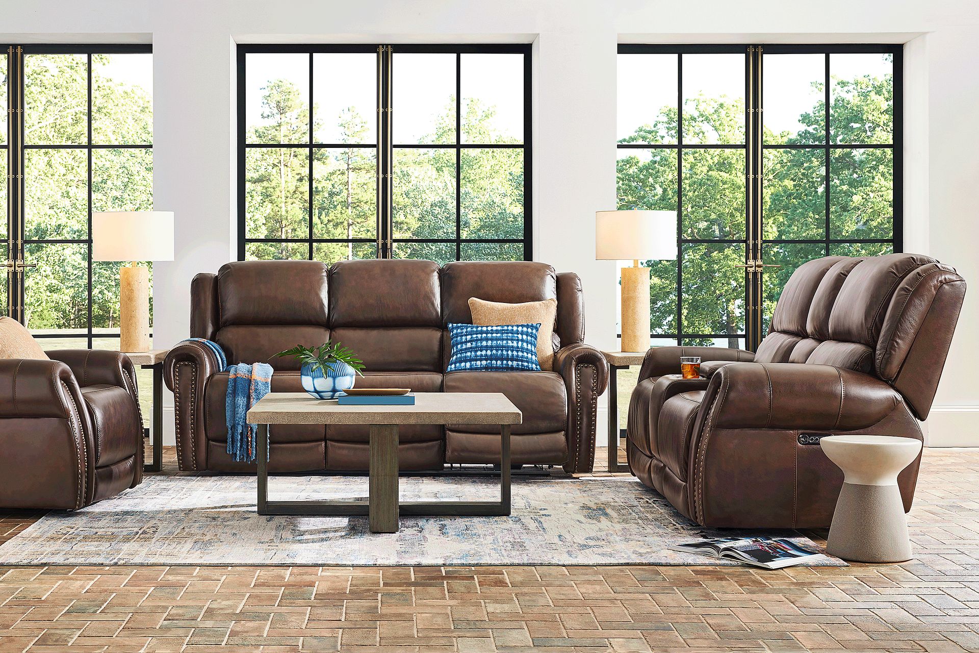 Churchill Brown 3 Pc Dual Power Reclining Leather Living Room - Image 1