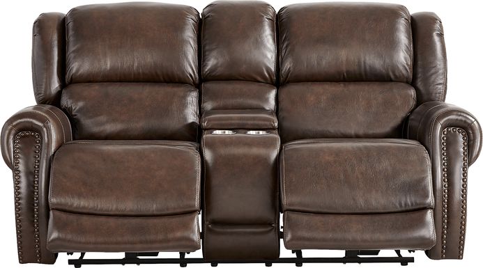 Churchill Brown Dual Power Reclining Leather Loveseat