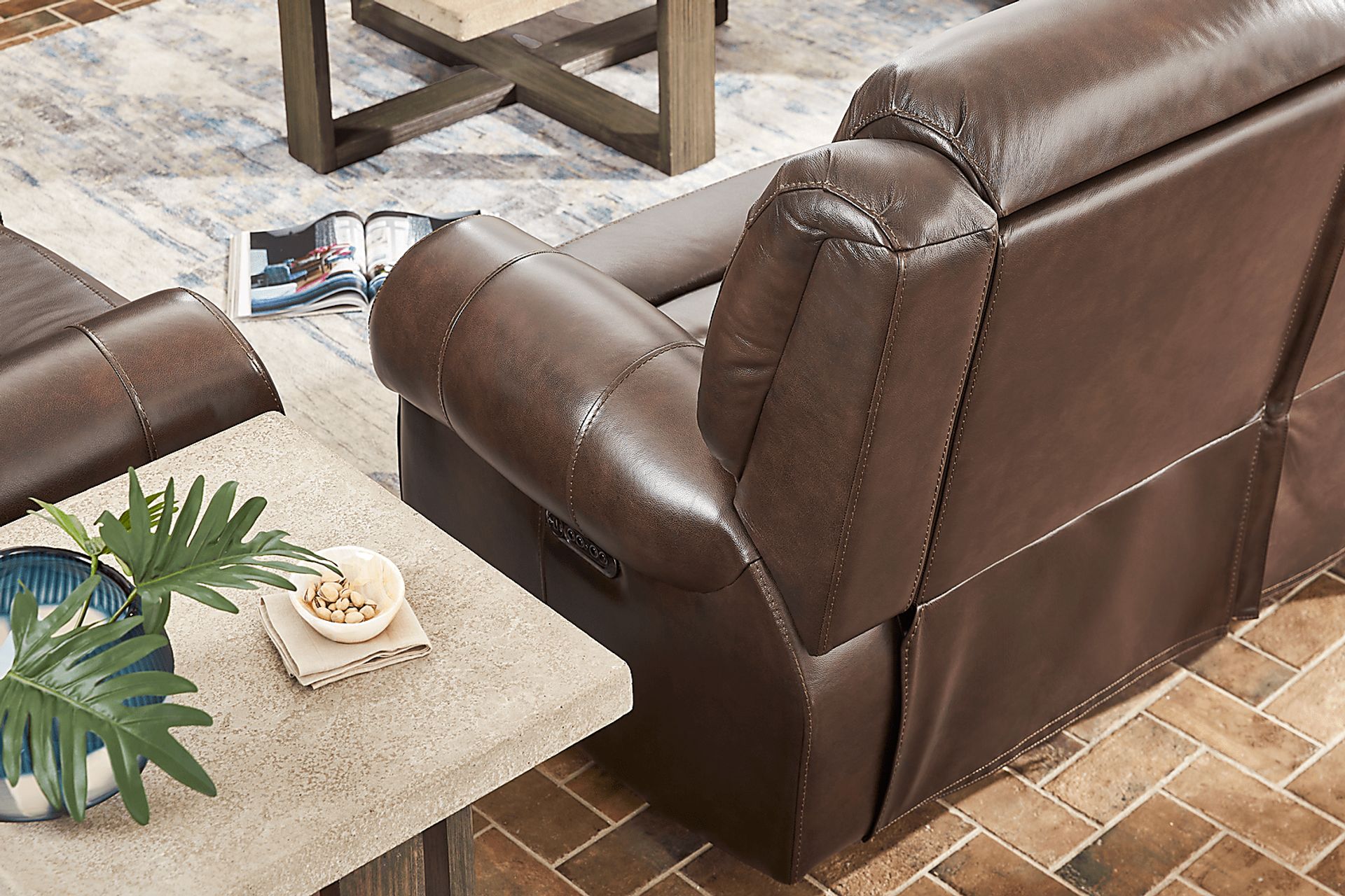 Churchill Brown 2 Pc Leather Living Room with Dual Power Reclining Sofa - Image 4