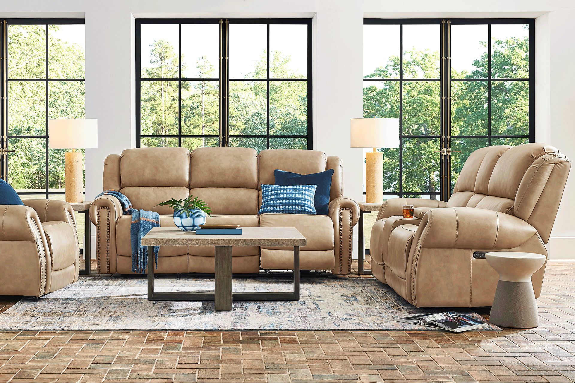 Churchill Taupe 2 Pc Dual Power Reclining Leather Living Room - Image 1