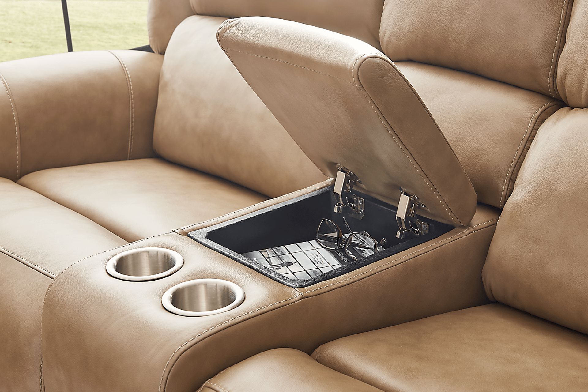 Churchill Taupe Dual Power Reclining Loveseat - Image 7