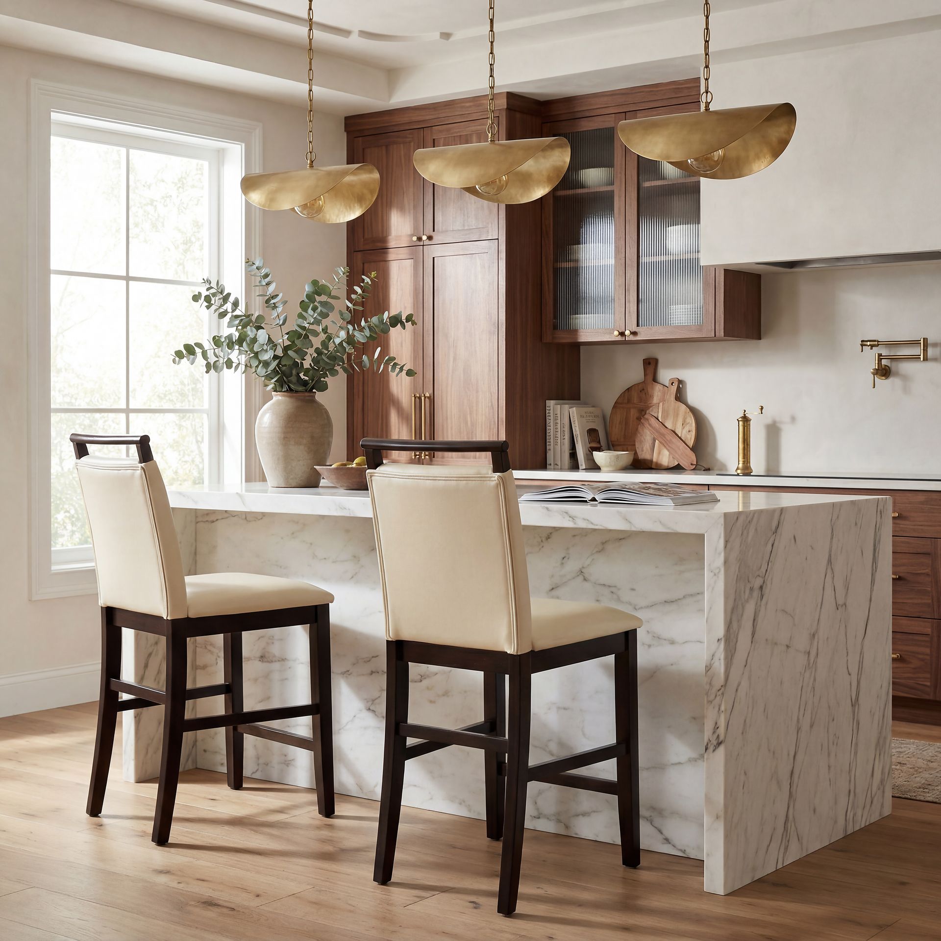 Ciara Espresso 5 Pc 48" Round Counter Height Dining Set with Cream Stools - Image 6