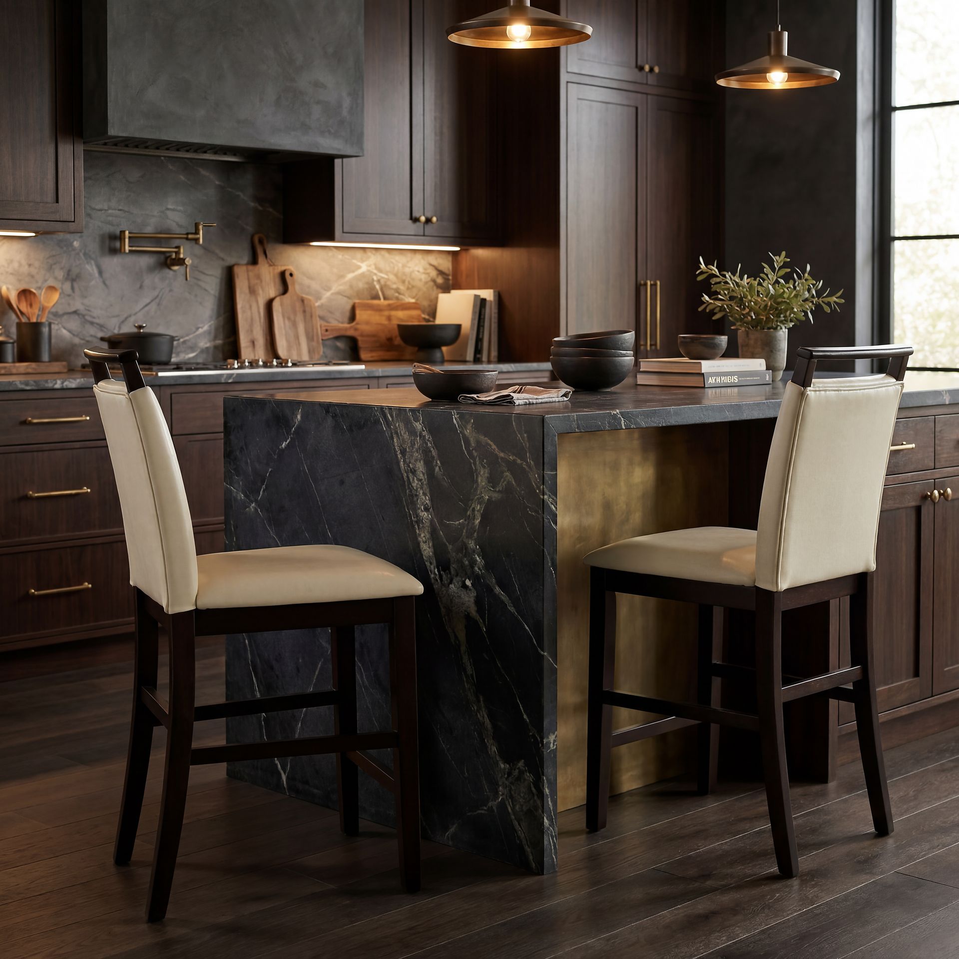 Ciara Espresso 5 Pc 48" Round Counter Height Dining Set with Cream Stools - Image 7