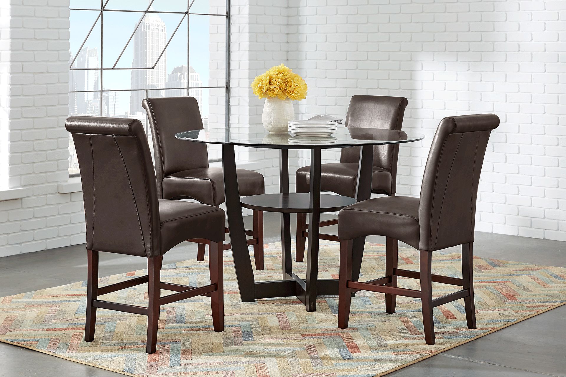 Ciara Espresso 5 Pc 48" Counter Height Dining Set with Brown Stools - Image 1
