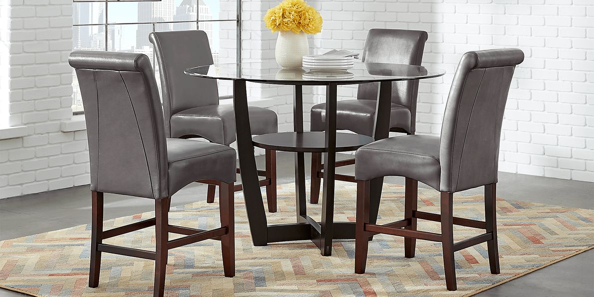 Ciara 5 Pc Espresso Dark Wood Charcoal Black Gray Dining Room Set