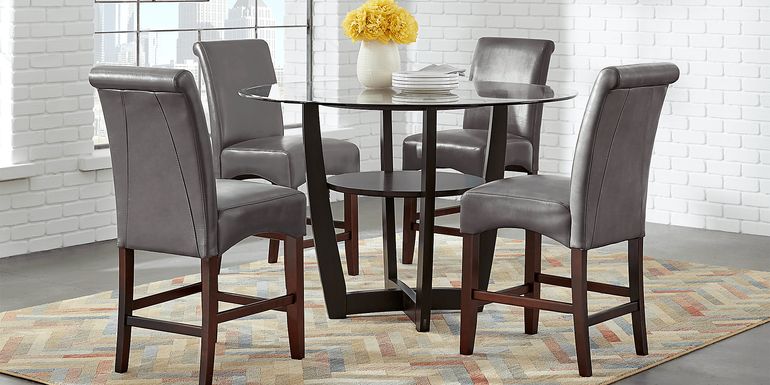 Ciara Espresso 5 Pc 48" Counter Height Dining Set with Charcoal Stools