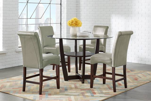 Ciara Espresso 5 Pc 48" Counter Height Dining Set with Green Stools - Thumbnail - Image 1