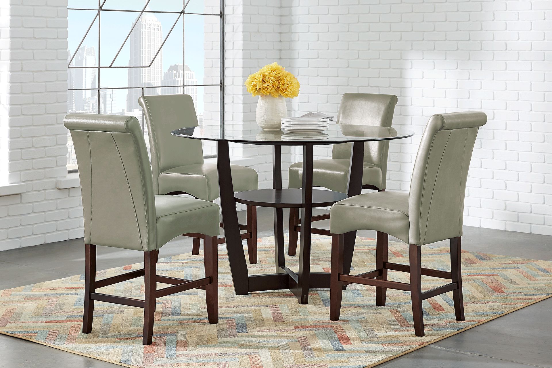 Ciara Espresso 5 Pc 48" Counter Height Dining Set with Green Stools - Image 1