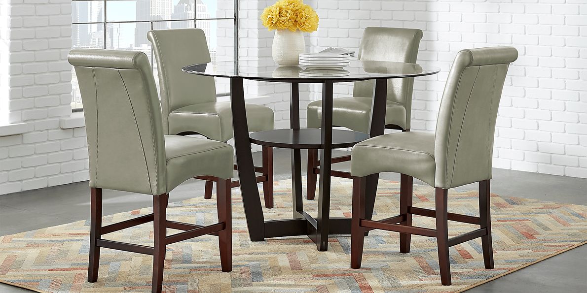 Ciara 5 Pc Espresso Dark Wood Green Dining Room Set With Counter Height