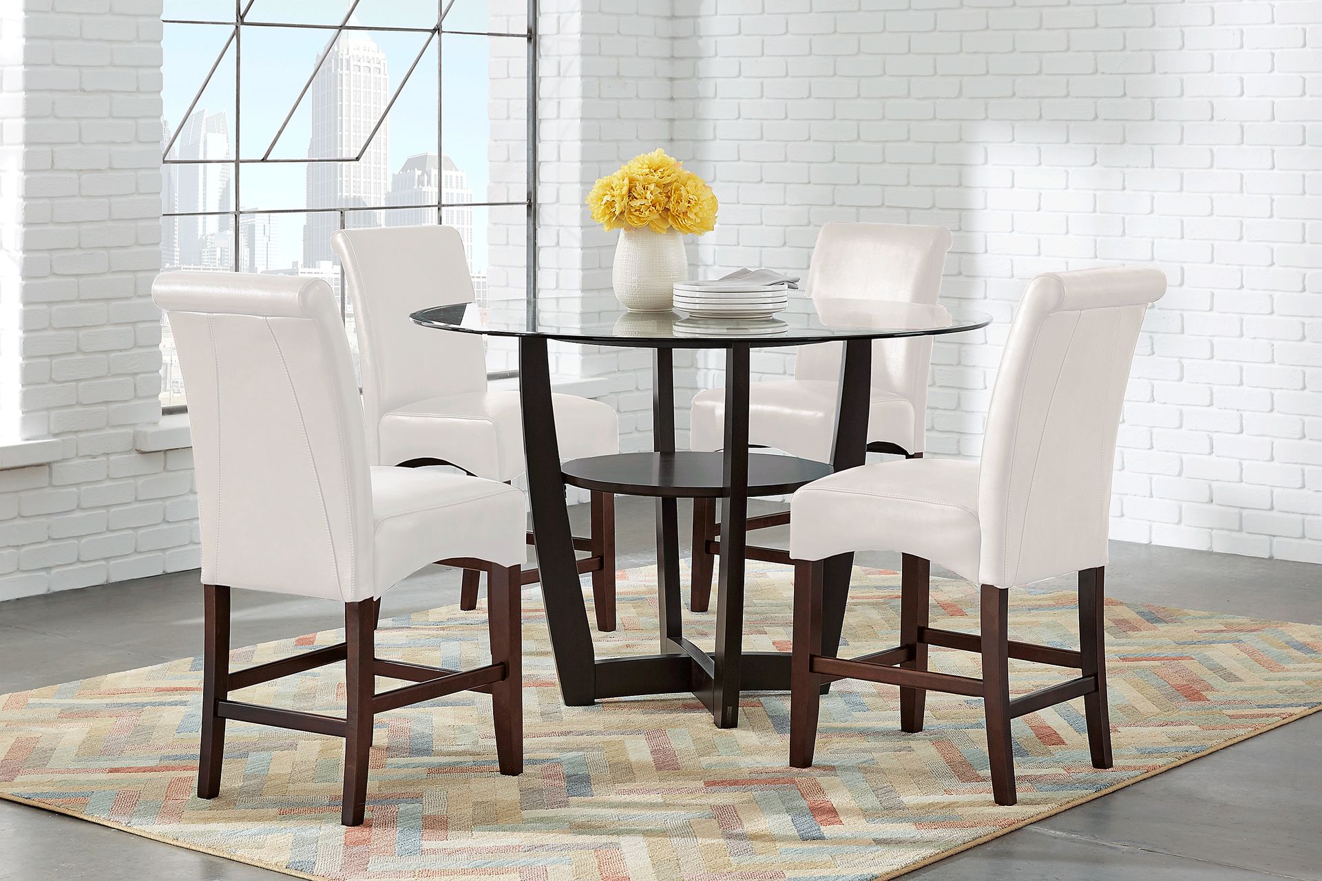 Ciara Espresso 5 Pc 48" Counter Height Dining Set with Ivory Stools - Image 1