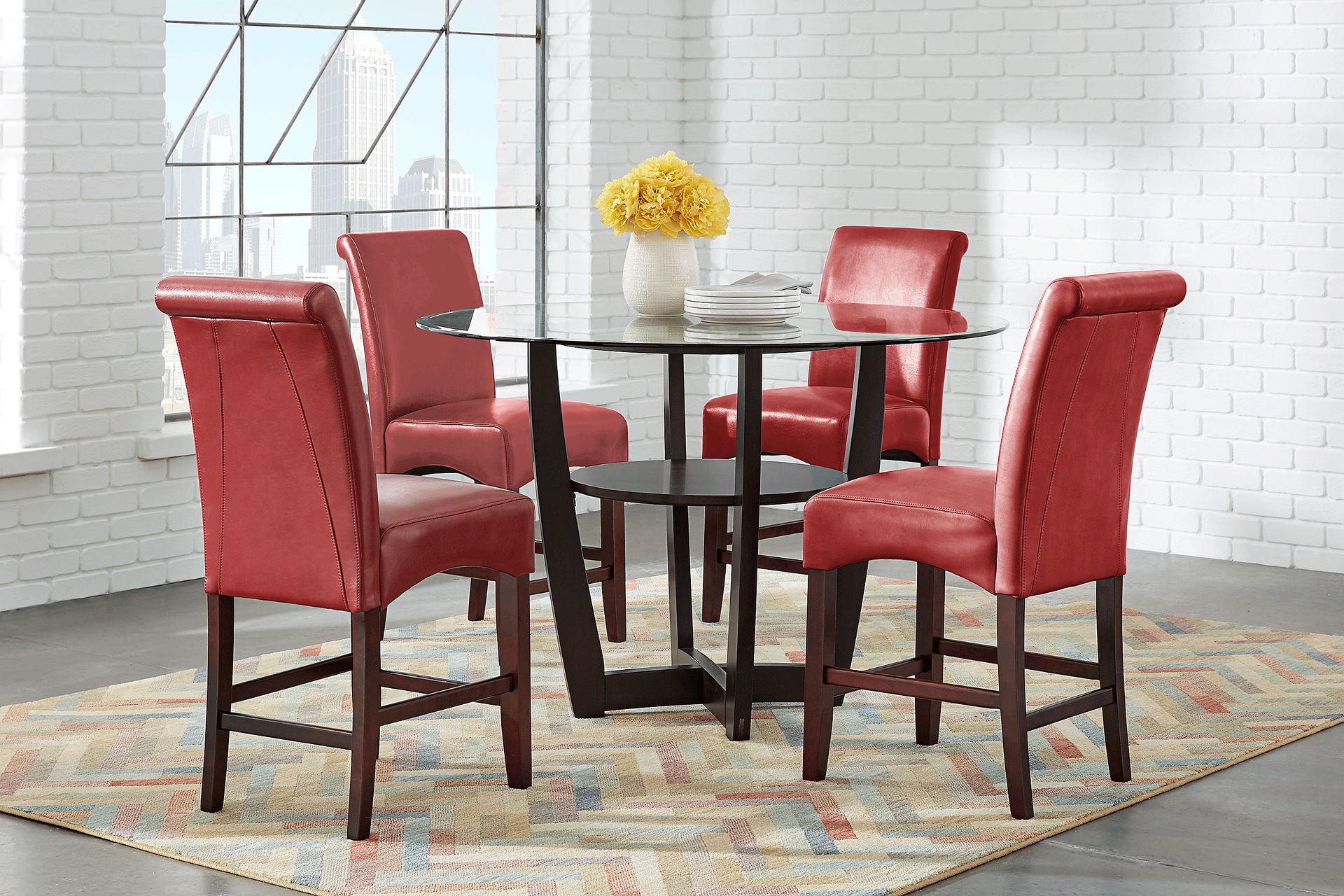 Ciara Espresso 5 Pc 48" Counter Height Dining Set with Red Stools - Image 1