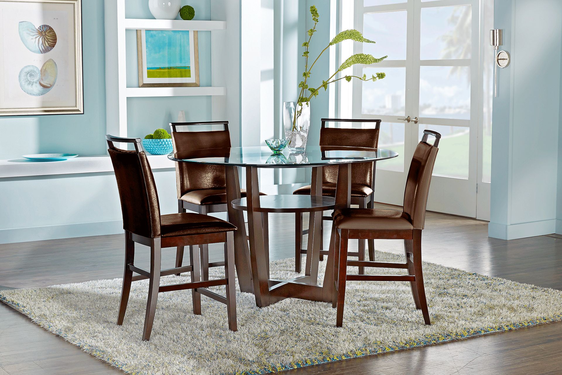 Ciara Espresso 5 Pc 48" Round Counter Height Dining Set with Brown Stools - Image 1