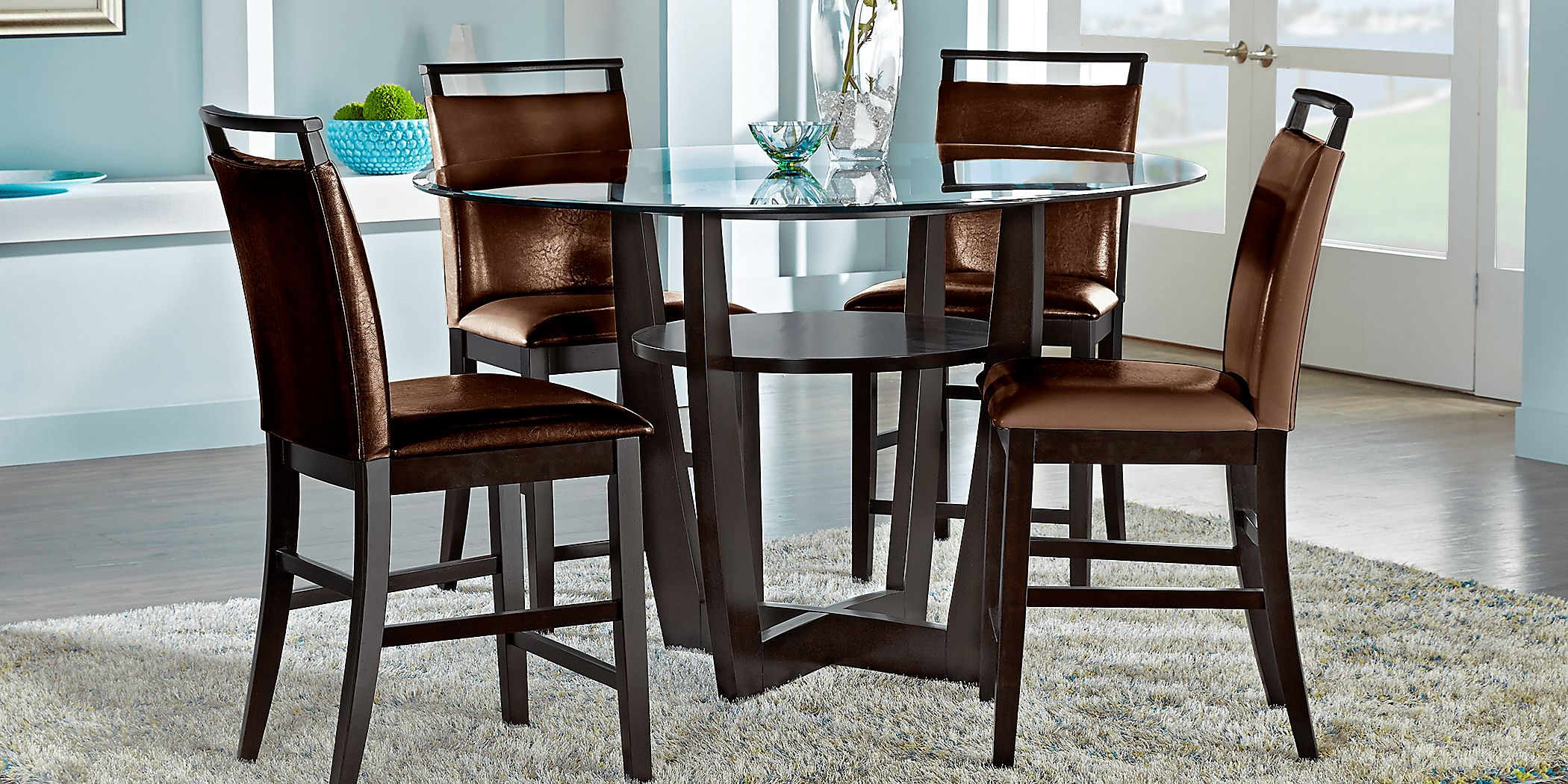 Glass counter deals height dining set