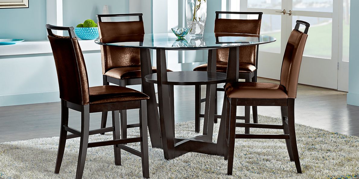 Ciara Espresso 5 Pc 48" Round Counter Height Dining Set with Brown Stools