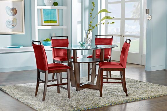 Ciara Espresso 5 Pc 48" Round Counter Height Dining Set with Red Stools