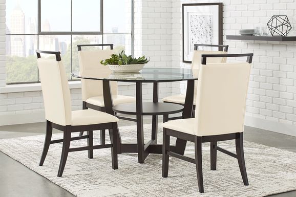 Ciara Espresso 5 Pc 48" Round Dining Set with Cream Chairs