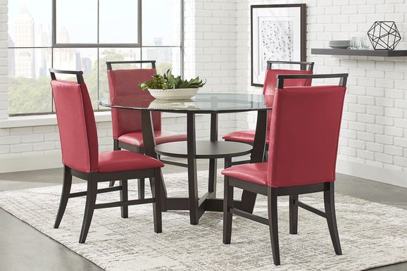 Ciara Espresso 5 Pc 48" Round Dining Set with Red Chairs