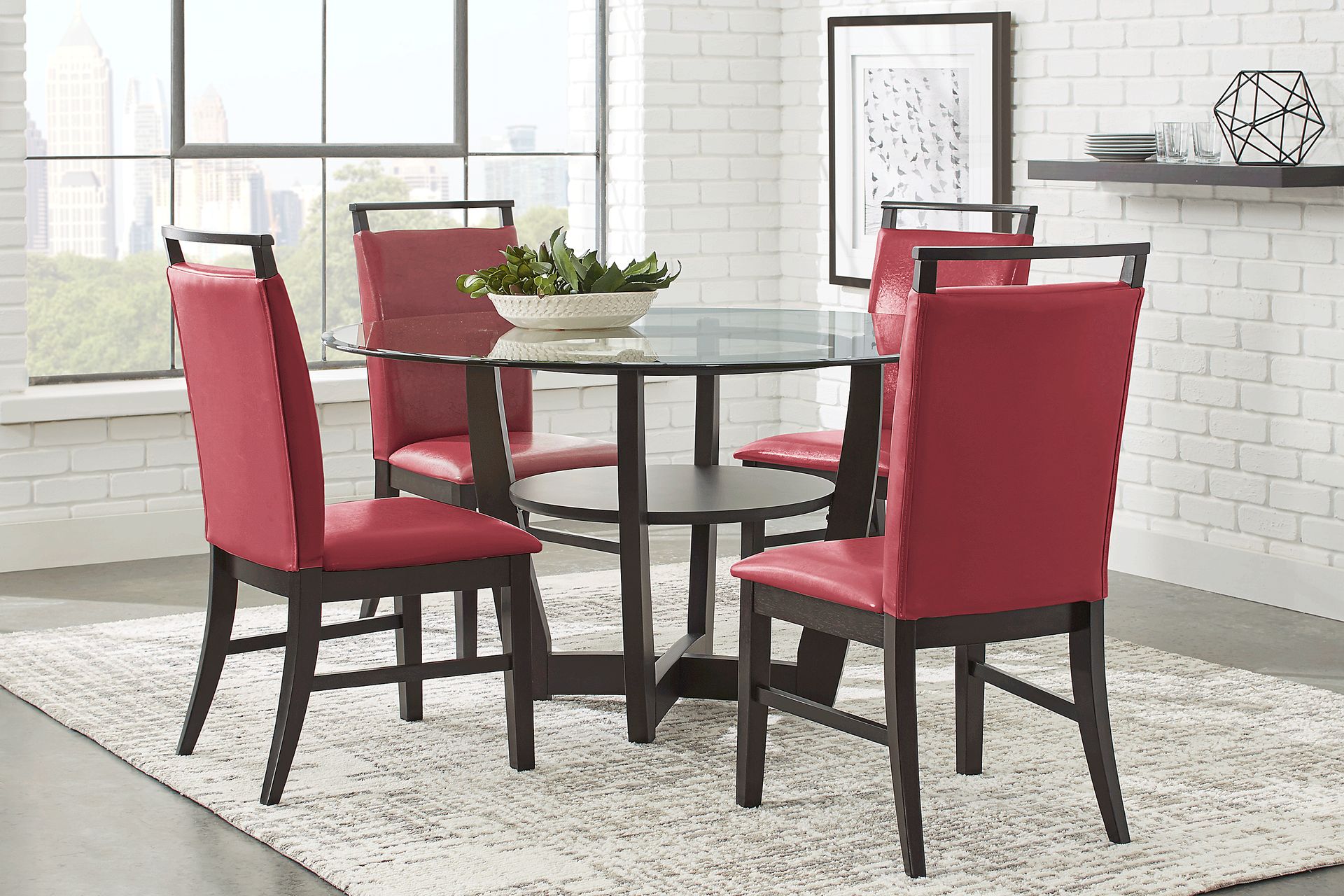 Ciara Espresso 5 Pc 48" Round Dining Set with Red Chairs - Image 1