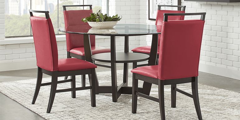 Ciara Espresso 5 Pc 48" Round Dining Set with Red Chairs