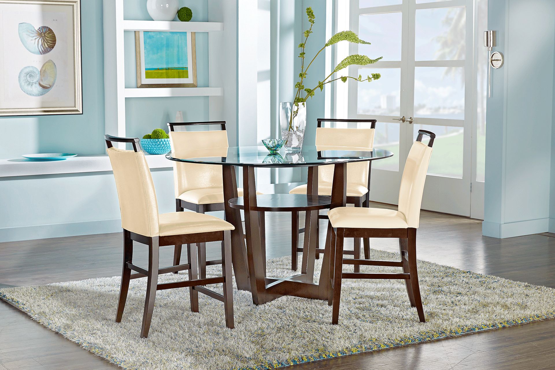 Ciara Espresso 5 Pc 54" Round Counter Height Dining Set with Cream Stools - Image 1