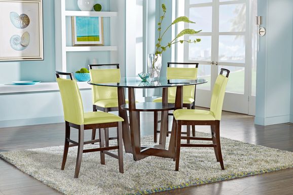 Ciara Espresso 5 Pc 54" Round Counter Height Dining Set with Green Stools