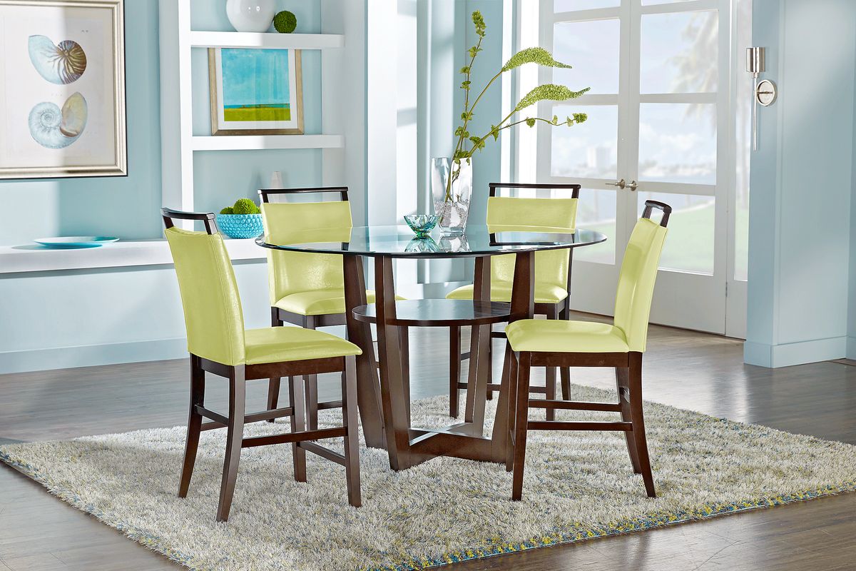 Ciara 5 Pc Espresso Dark Wood Green Dining Room Set With Counter Height ...