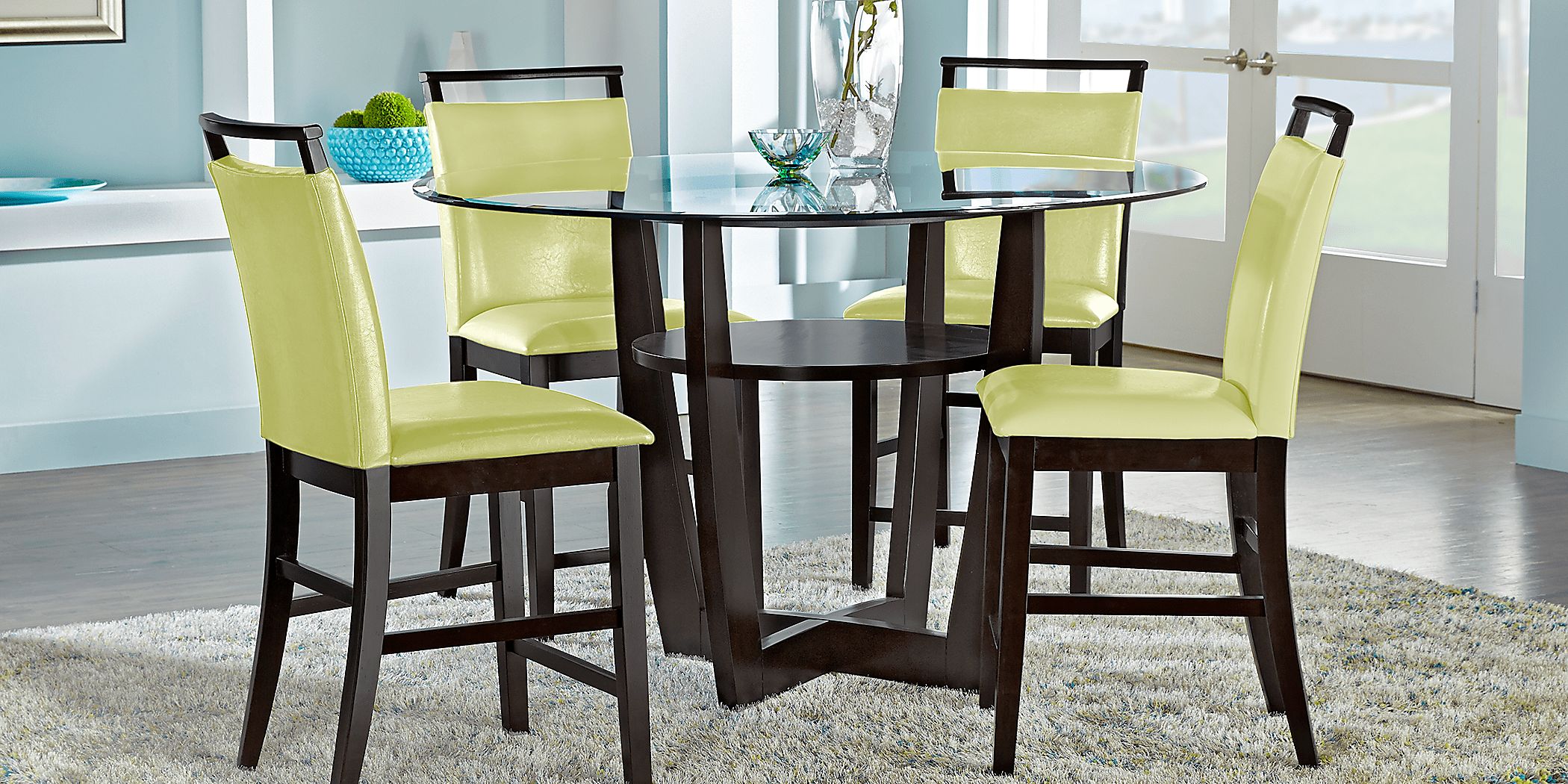 Ciara 5 Pc Espresso Dark Wood Green Dining Room Set With Counter Height Dining Table, Counter ...