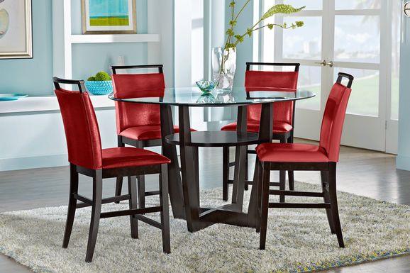 Ciara Espresso 5 Pc 54" Round Counter Height Dining Set with Red Stools