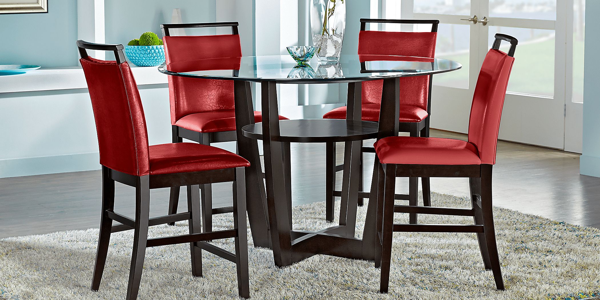 Red glass dining cheap table