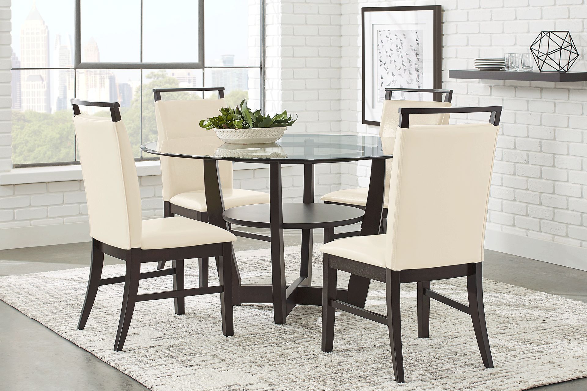 Ciara Espresso 5 Pc 54" Round Dining Set with Cream Chairs - Image 1