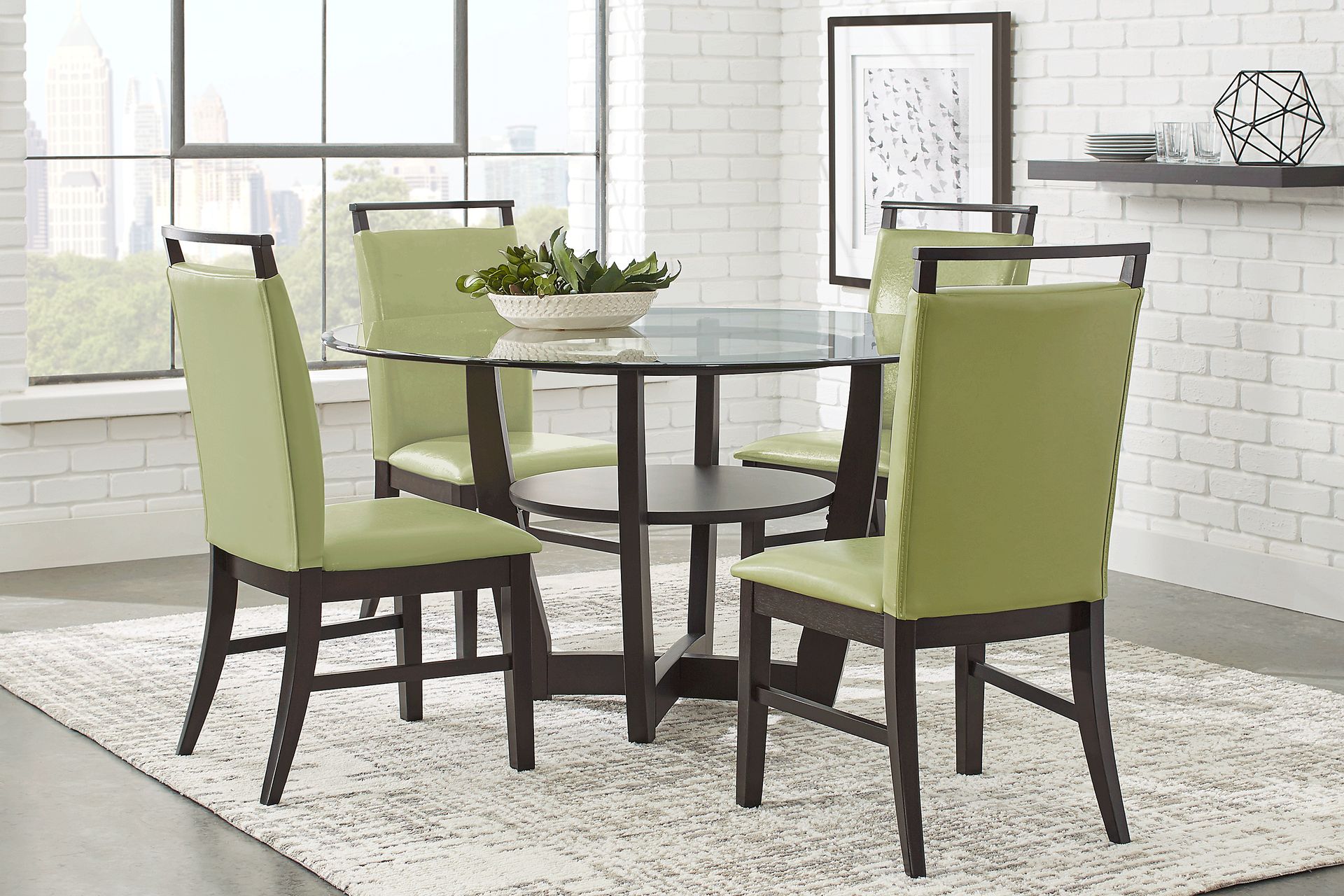 Ciara Espresso 5 Pc 54" Round Dining Set with Green Chairs - Image 1