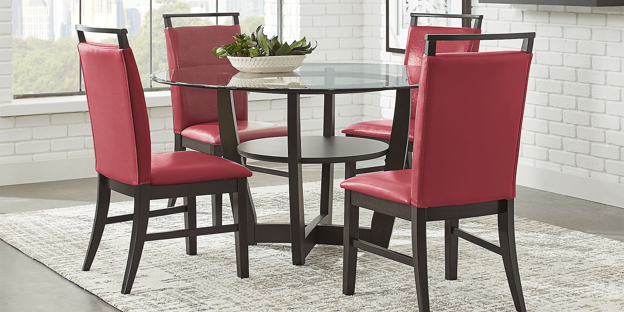 Ciara 5 Pc Espresso Dark Wood Red Dining Room Set With Side Chair ...