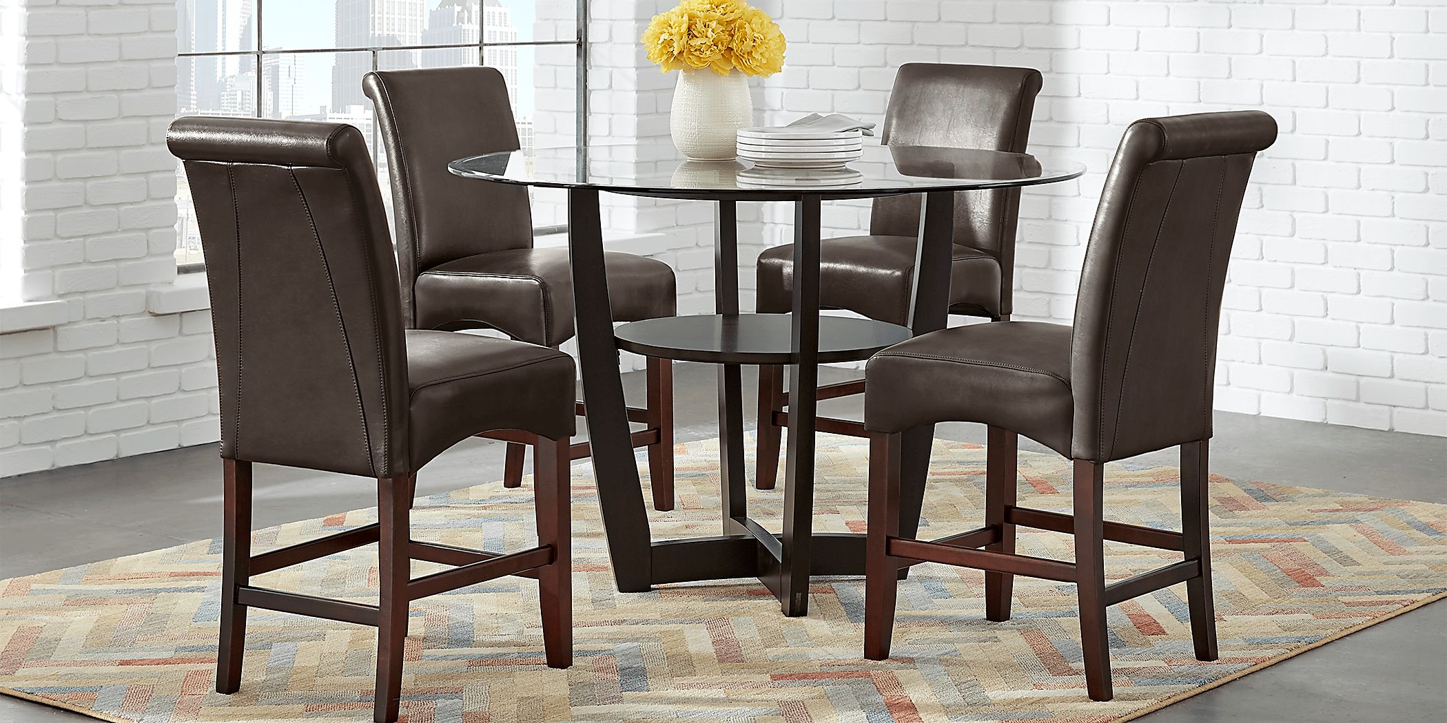 Ciara Espresso 5 Pc Counter Height Dining Set with Brown Stools Rooms