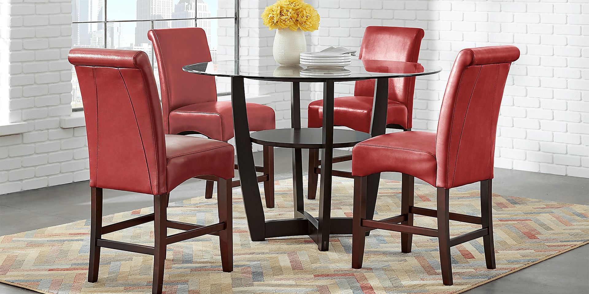 Ciara Espresso 5 Pc Counter Height Dining Set with Red Stools - Image 1