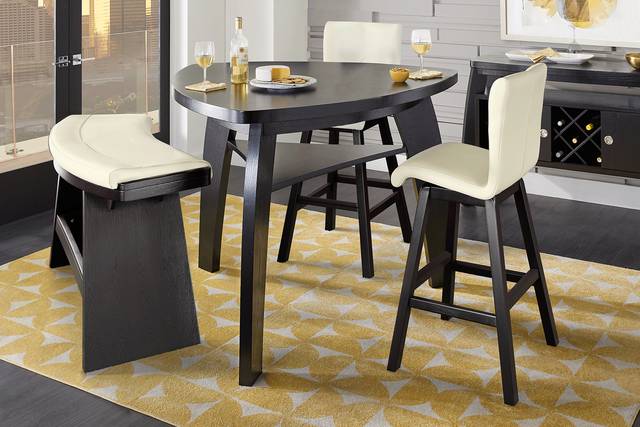 Cider Creek Chocolate 4 Pc Bar Height Dining Room With Vanilla Stools and Curved Bench - Thumbnail - Image 1