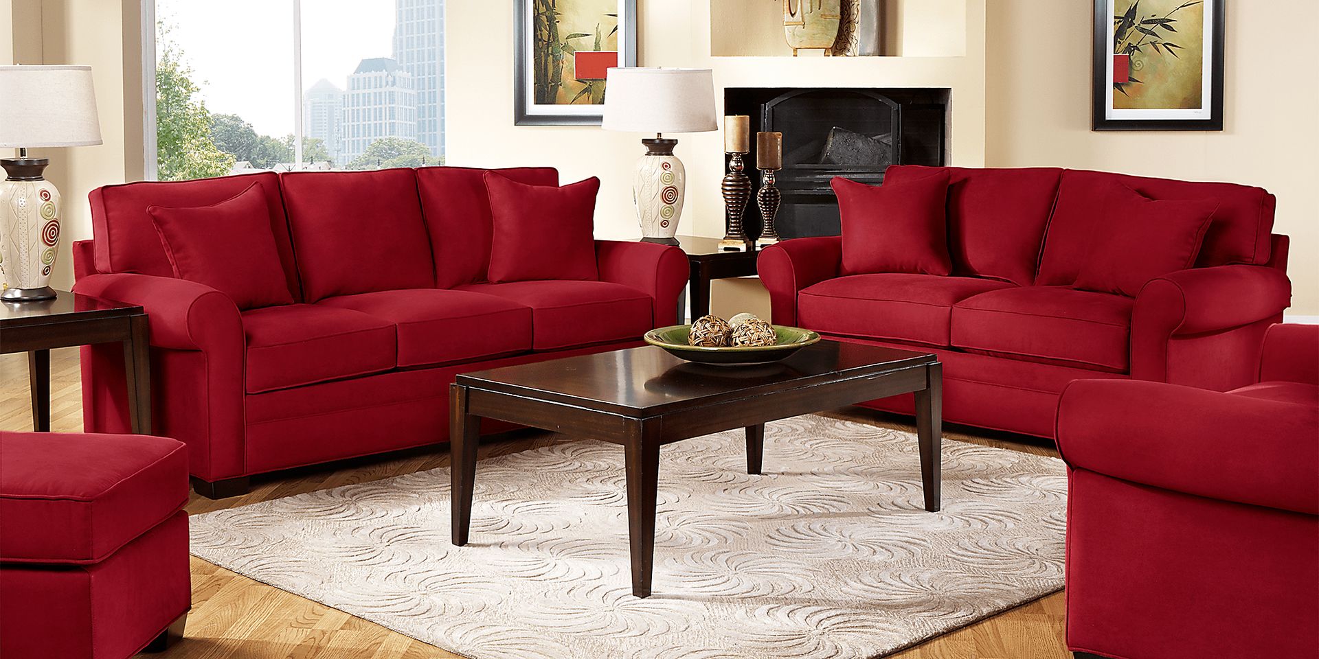 Cindy Crawford Bellingham Red Classic Living Room - Image 1