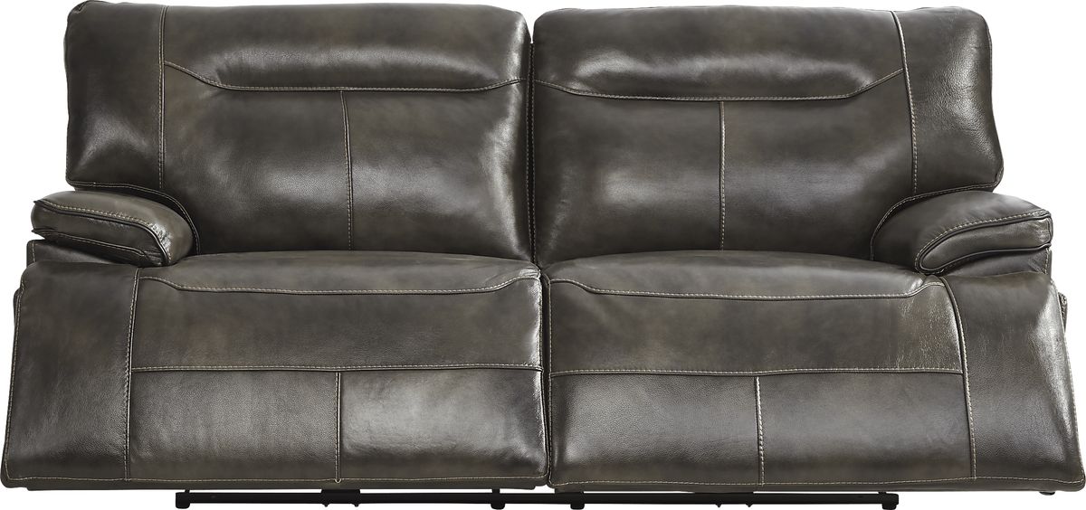 Cindy Crawford Bernsley Gray Leather Dual Power Reclining Sofa Rooms to Go