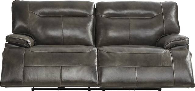 Bernsley Gray Leather Reclining Sofa - Thumbnail - Image 1