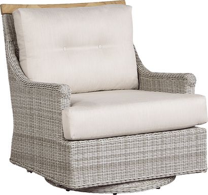 Hamptons Cove Gray Outdoor Swivel Chair with Flax Cushions