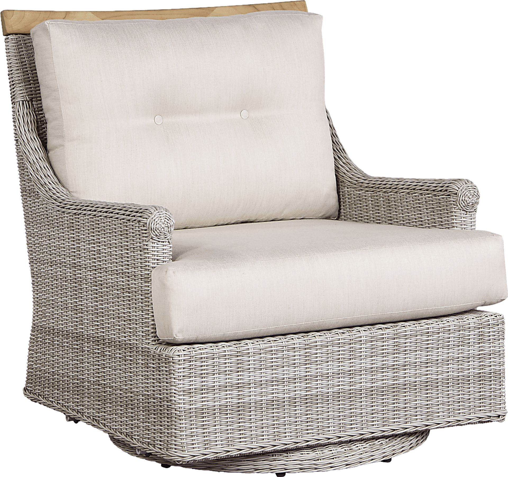 Hamptons Cove Gray Outdoor Swivel Chair with Flax Cushions - Image 1