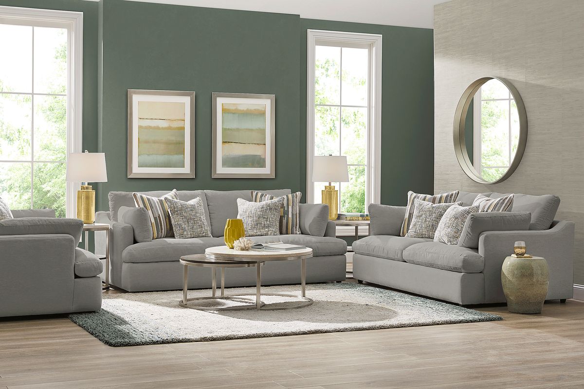 Cindy Crawford Aldon Park 7 Pc Gray Chenille Fabric Living Room Set ...