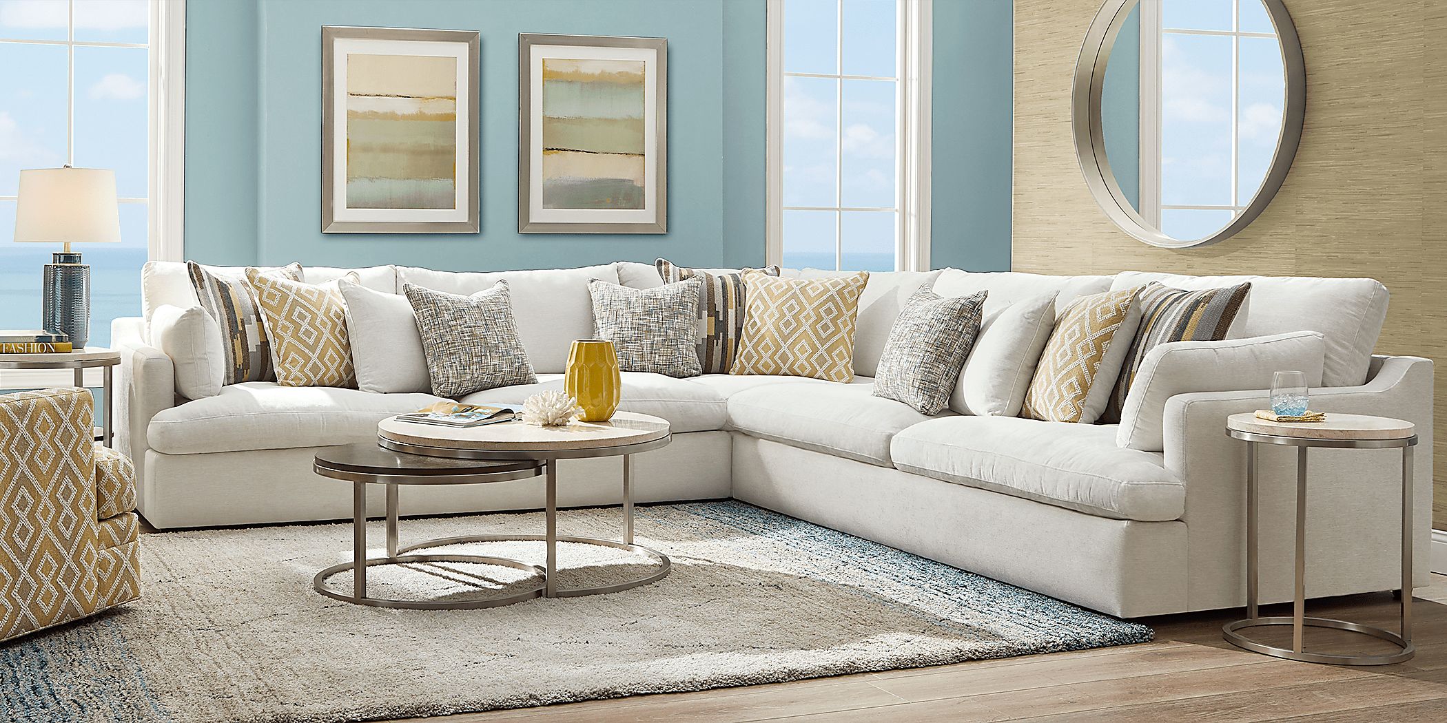 Cindy Crawford Aldon Park 6 Pc White Fabric Living Room Set With 3
