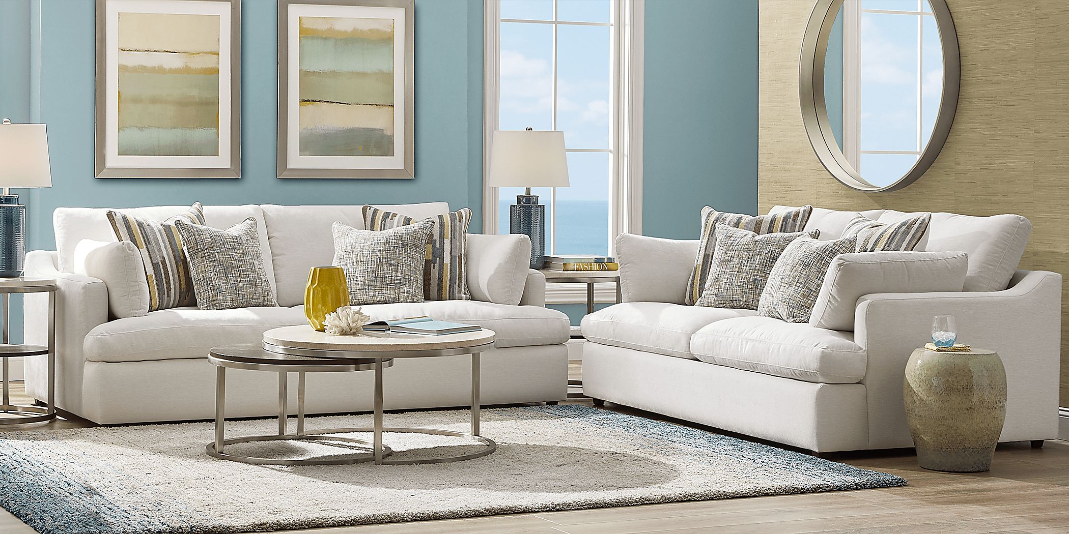 Cindy Crawford Aldon Park 7 Pc White Fabric Living Room Set With