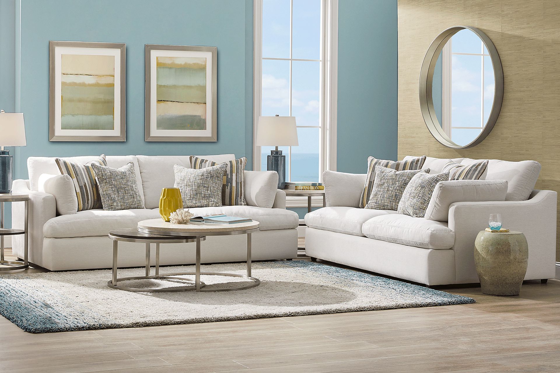 Cindy Crawford Aldon Park 8 Pc White Fabric Living Room Set With