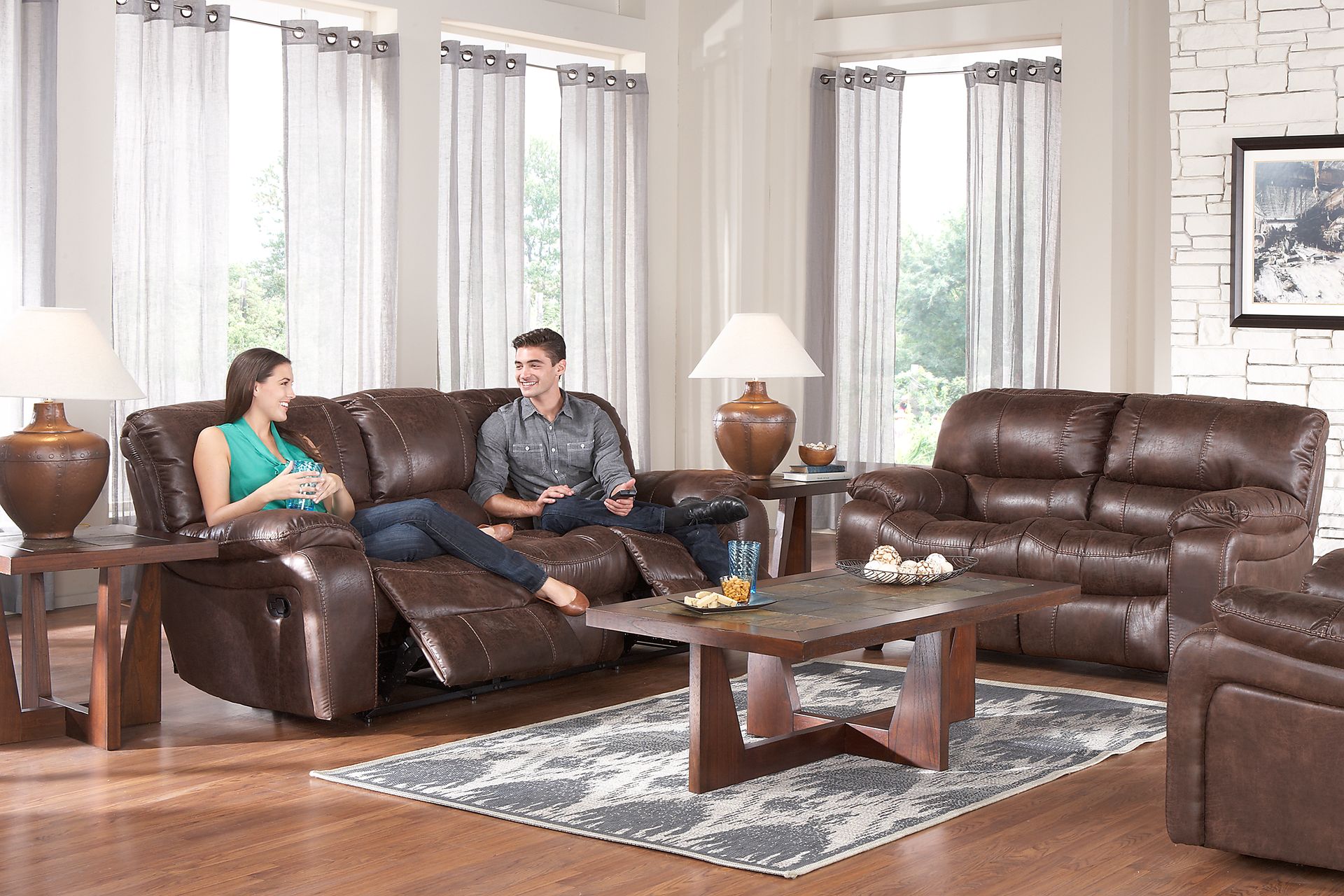 Cindy Crawford Home Alpen Ridge Brown 5 Pc Living Room with Reclining Sofa - Image 1