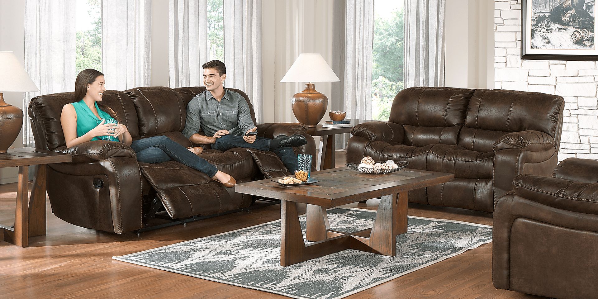 Cindy Crawford Home Alpen Ridge Brown 8 Pc Living Room with Reclining Sofa - Image 1