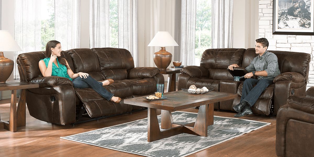 Cindy Crawford Alpen Ridge Silt Brown Microfiber Non-Power Reclining Sofa - Rooms  To Go