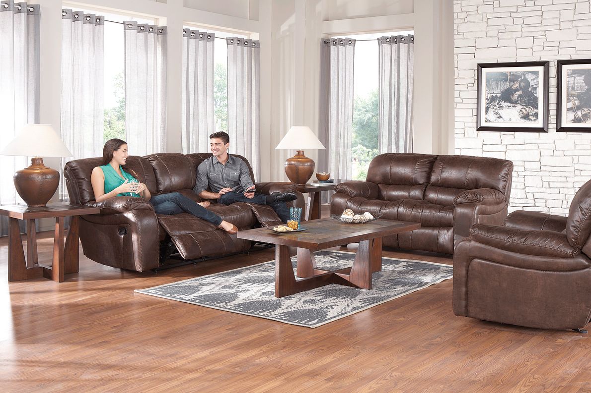 Cindy Crawford Alpen Ridge Silt Brown Microfiber Non-Power Reclining Sofa - Rooms  To Go