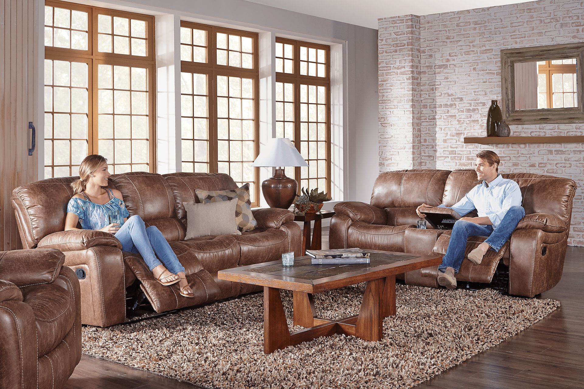 Cindy Crawford Home Alpen Ridge Tan 8 Pc Reclining Living Room - Image 1